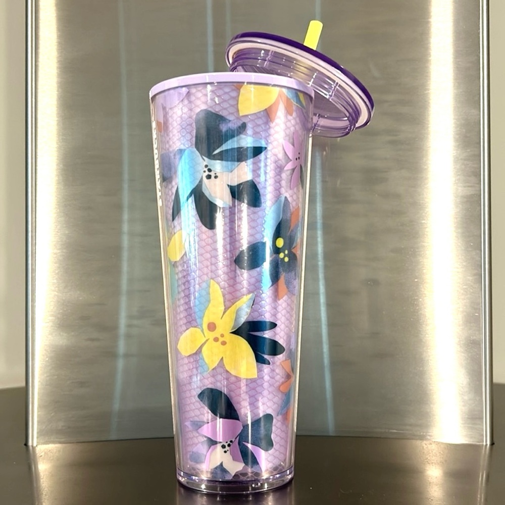 Starbucks Floral Drifting Magnolias  Venti Tumbler 24oz Purple Yellow Cold Cup